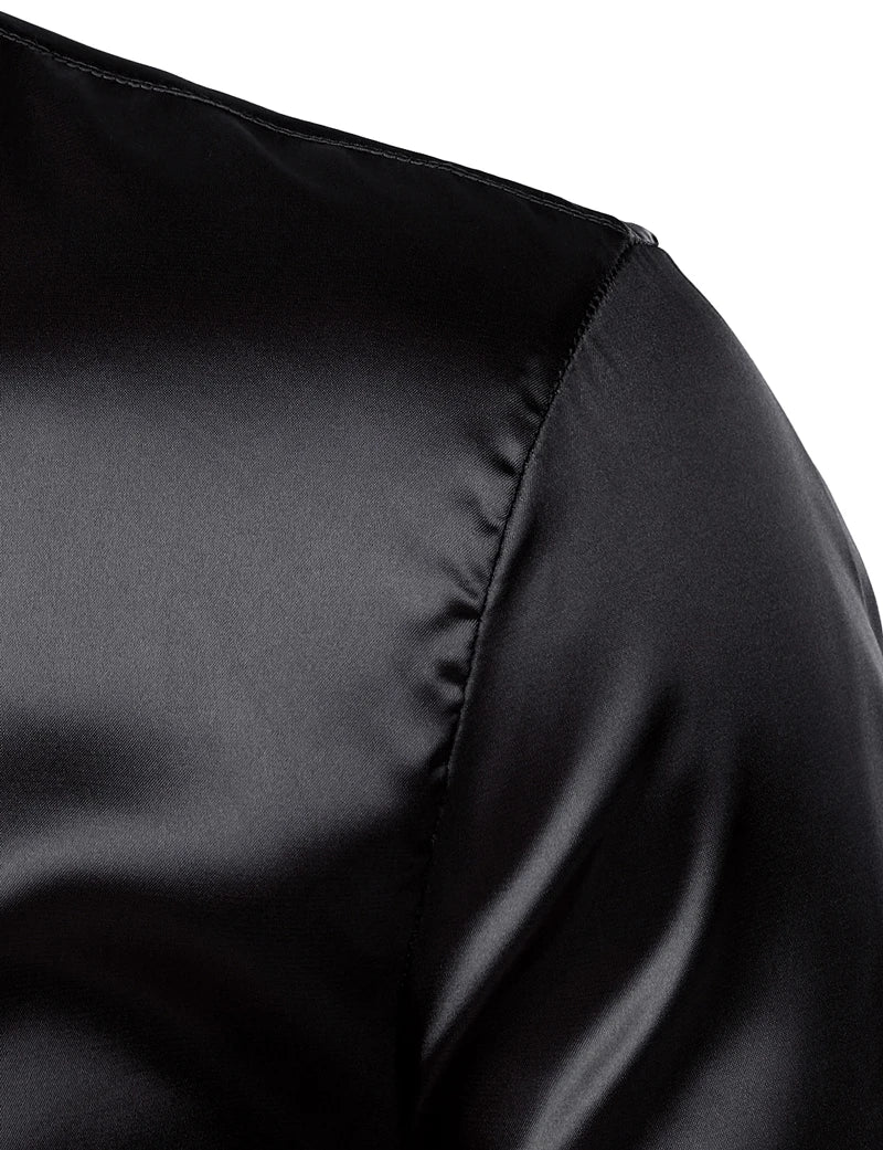 Chemise habillée en satin noir coupe slim pour hommes