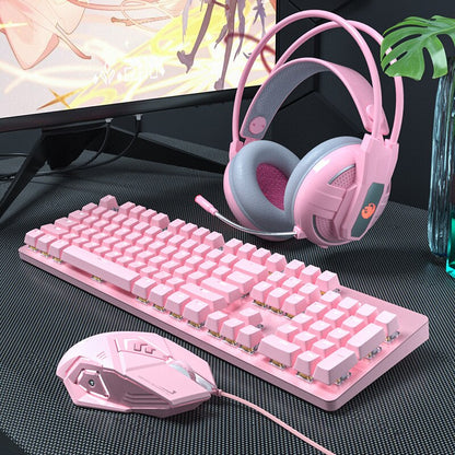 Cute Pink Gaming Keyboard & Mouse Set