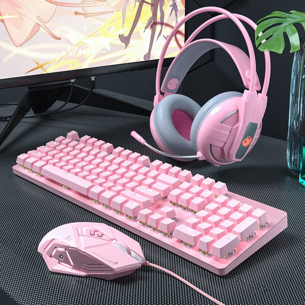 Cute Pink Gaming Keyboard & Mouse Set