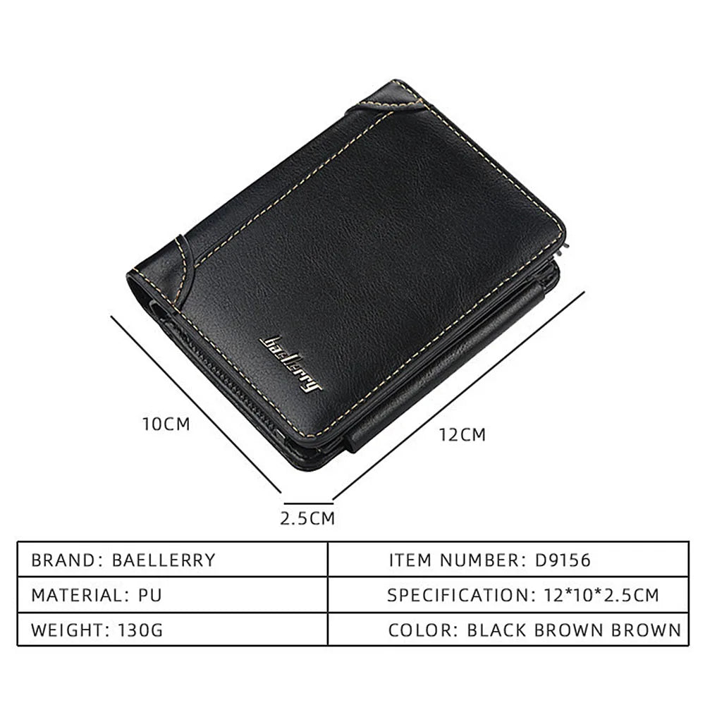 High-Quality PU Leather Men's Zipper Wallet with Cardholder