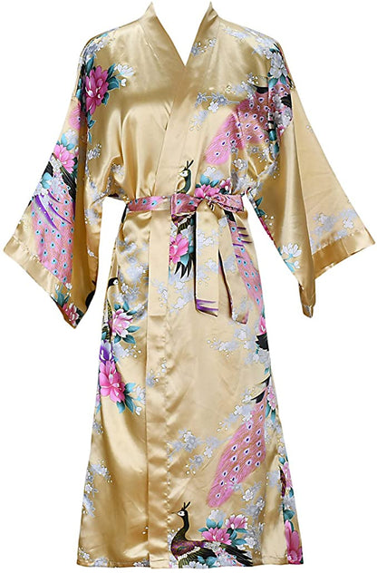 Floral Satin Bridal Kimono Robe