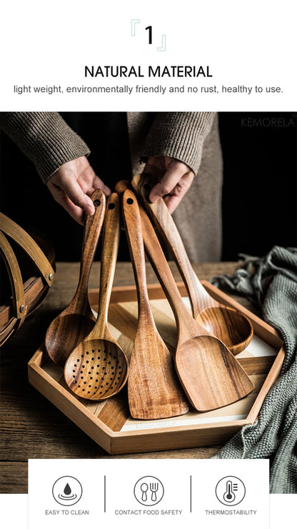 Handcrafted Thailand Teak Wood Tableware Set