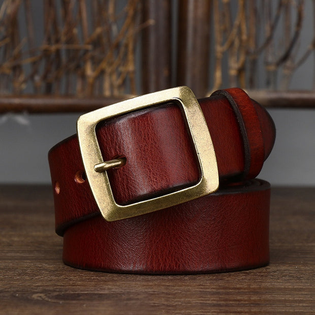 Retro Cowhide Leather Belt - 3.8cm Width