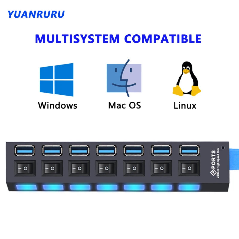 Hub USB 3.0/2.0 avec répartiteur multiport et adaptateur secteur