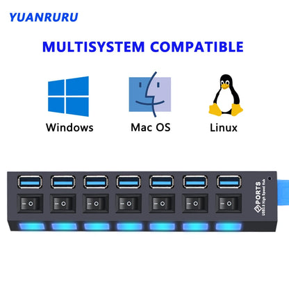 USB 3.0/2.0-Hub mit Multiport-Splitter und Netzteil