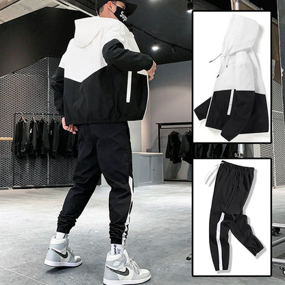Men's Casual Tracksuit - Hooded Sportswear Jacket and Pants Set