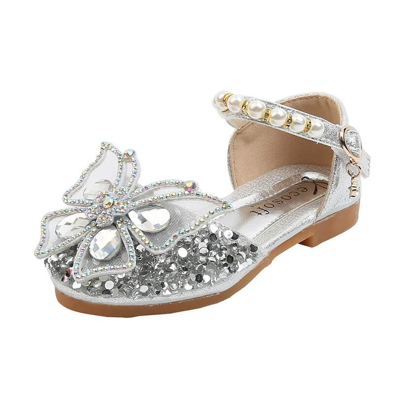 Kids Girls Sequin Lace Bow Shoes