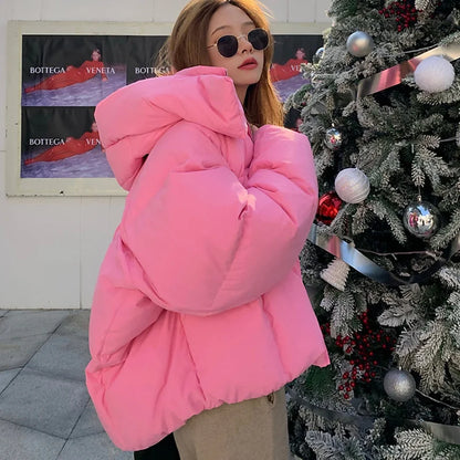 Korean Fluffy Hooded Bread Down Jacket