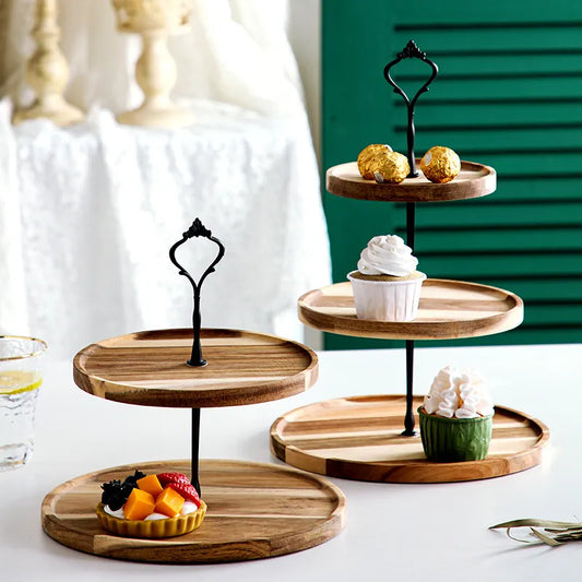 Doppelschichtiges Cupcake-Ausstellungstablett aus Holz