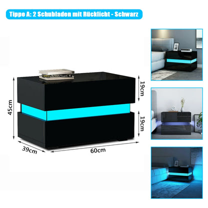 LED-Nachttisch-Set – 2 Hochglanz-Nachttische