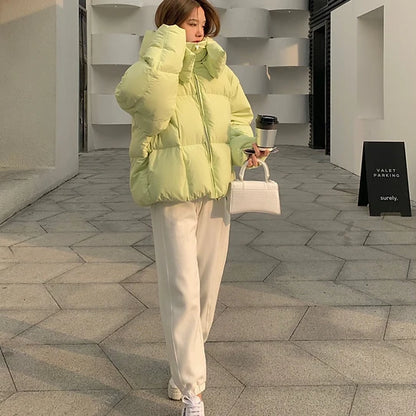 Korean Fluffy Hooded Bread Down Jacket