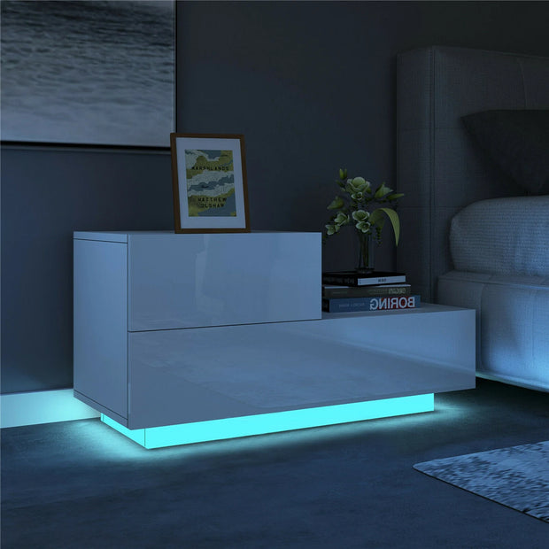 LED Nightstands Set - 2 High Gloss Bedside Tables