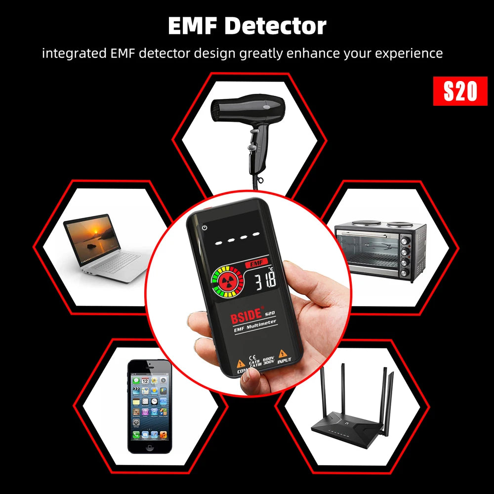 Intelligentes digitales Multimeter – 9999 EMF, Gleich-/Wechselspannung, Kondensator, Ohm-Tester