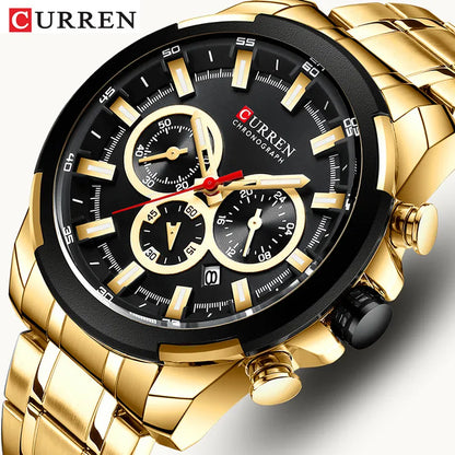 Men’s Watches Top Brand Big Sport Watch Luxury Men Military Steel Quartz Wrist Watches Chronograph Gold Design Male Clock