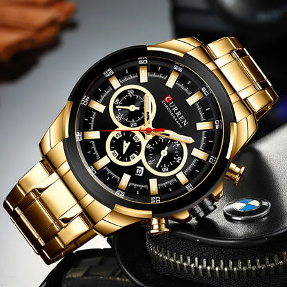 Men’s Watches Top Brand Big Sport Watch Luxury Men Military Steel Quartz Wrist Watches Chronograph Gold Design Male Clock