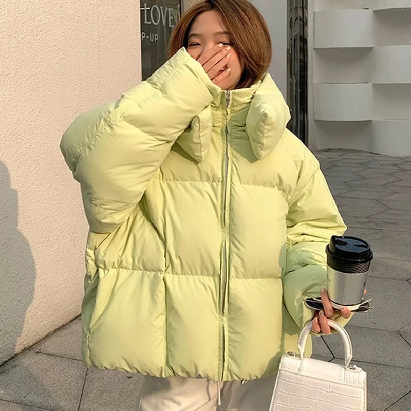 Korean Fluffy Hooded Bread Down Jacket