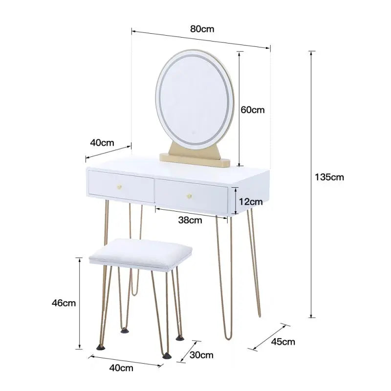 Bureau 3 tiroirs avec miroir 360°
