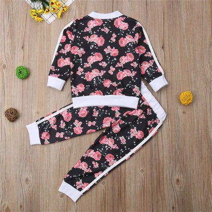 3-7 Years Kids Baby Girl Clothes Set Floral Print Long Sleeve Sweatshirt Long Pants Outfits Toddler Autumn Tracksuit Clothing