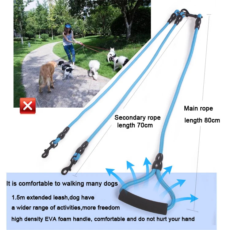 Adjustable Dual Dog Leash - Walk 2, 3, or 4 Dogs