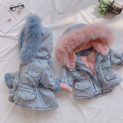 Veste d'hiver à capuche en jean pour bébé fille