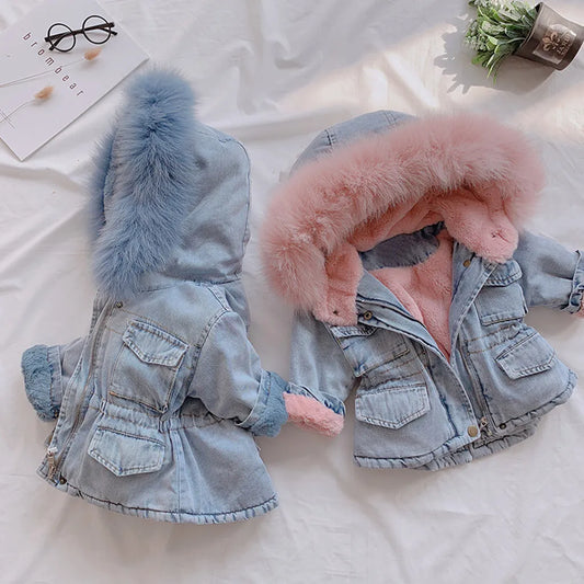 Veste d'hiver à capuche en jean pour bébé fille