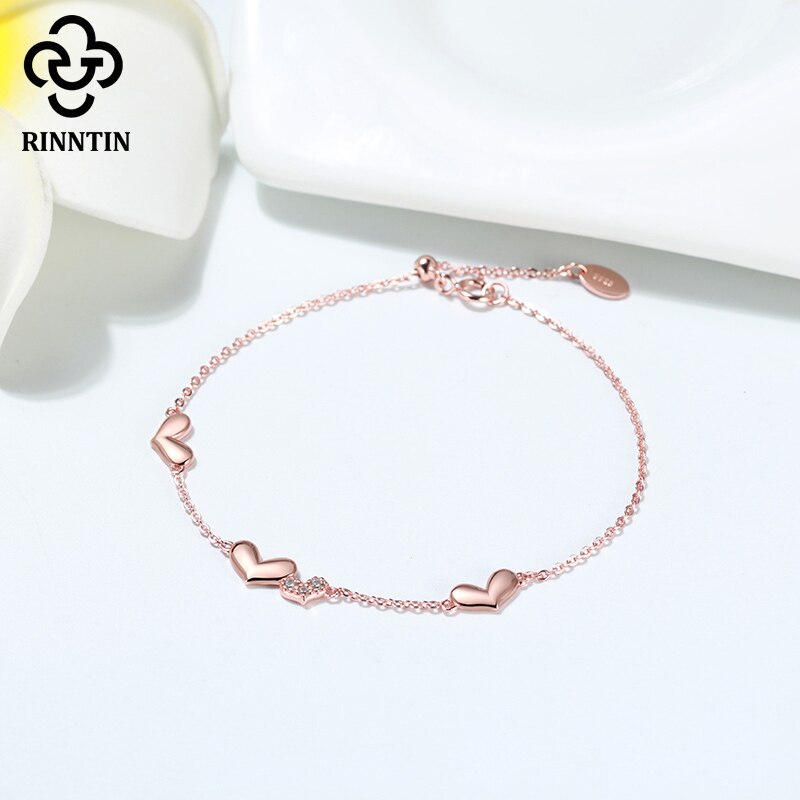 Rose Gold CZ Heart Bracelet - 925 Silver