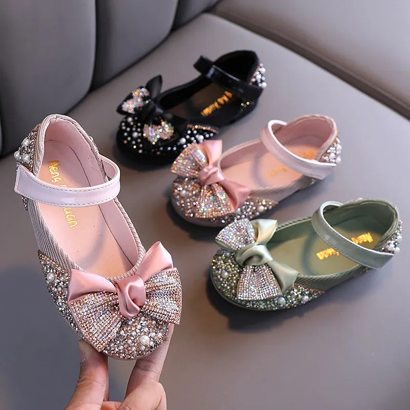 Nouveau Chaussures en cuir pour enfants strass