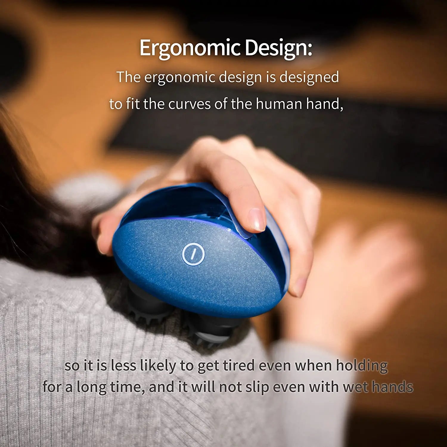 wireless scalp massager, mini blue scalp massager, head relaxation device, portable scalp massager, scalp massage tool, stress relief massager, handheld scalp massager, head massager for relaxation, blue wireless head massager, mini scalp relaxation device