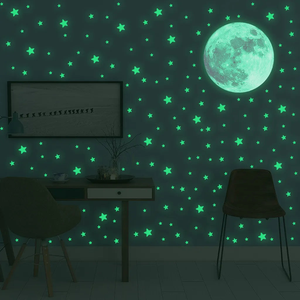 Décoration murale lune et étoiles brillantes