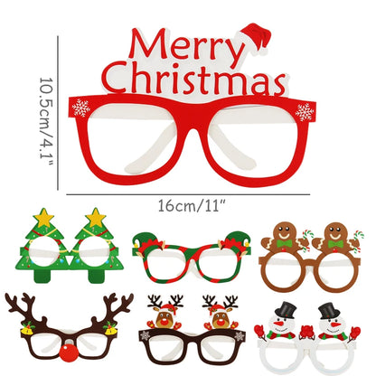 9pcs Santa & Elk Paper Glasses Frames
