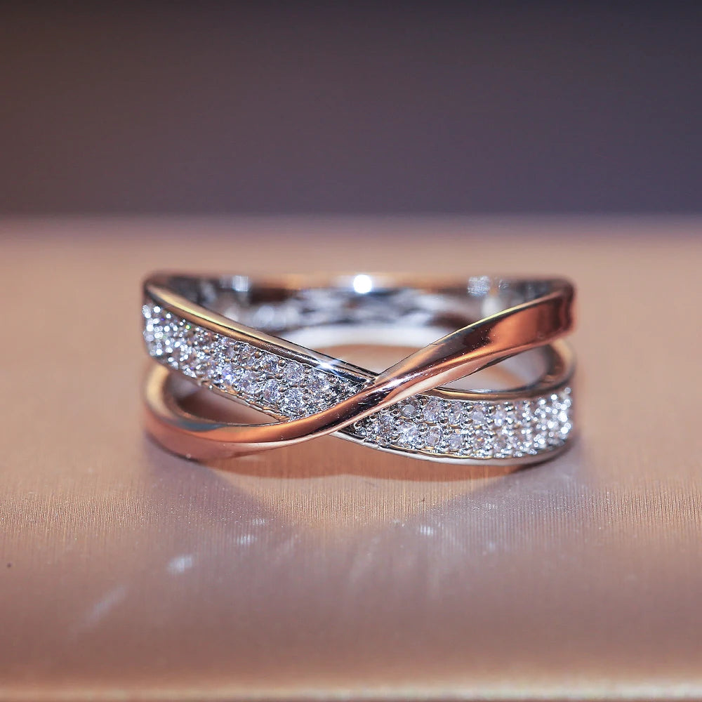 Two-Tone X-Shaped Women's Wedding Ring