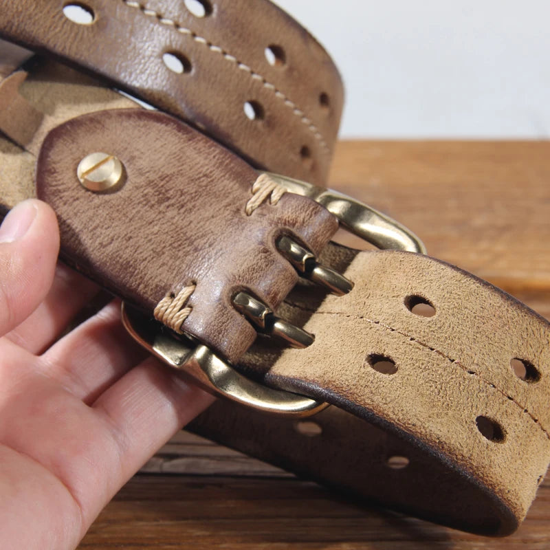 Ceinture de jean rétro en cuir de vache