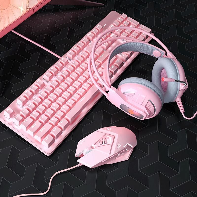 Cute Pink Gaming Keyboard & Mouse Set