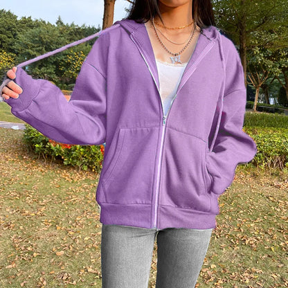 Gray Oversize Hooded Zip-Up Sweatshirt