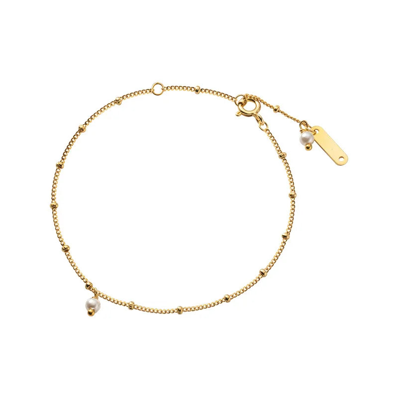 925 Silver & Golden Beads Pearl Bracelet