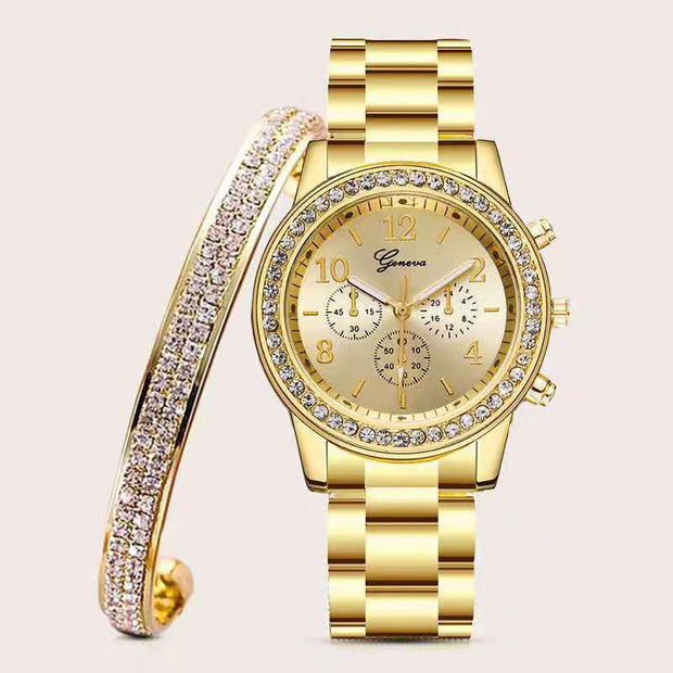 Crystal Gold Watch & Bangle Set