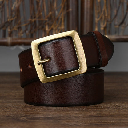 Retro Cowhide Leather Belt - 3.8cm Width