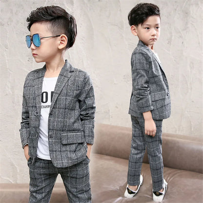 Boy Coat Set Plaid Pattern Clothes