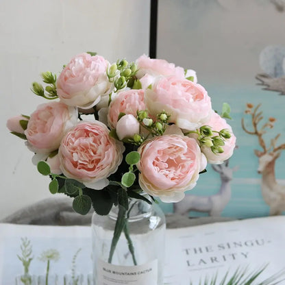 Bouquet de roses en soie pivoine pour la décoration de la maison