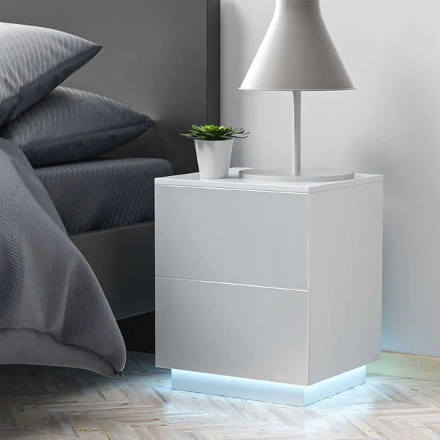 LED Nightstands Set - 2 High Gloss Bedside Tables