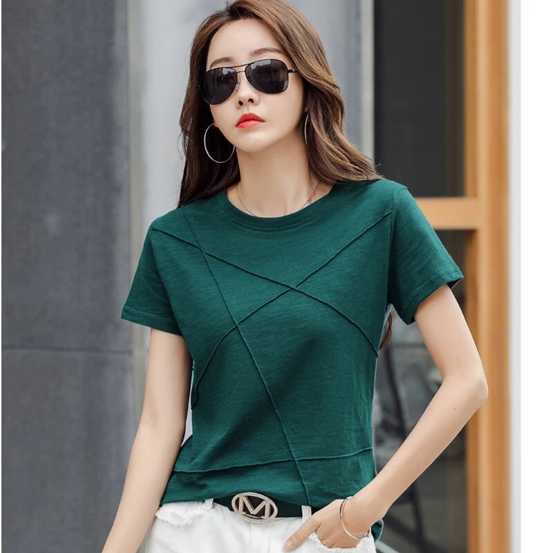 Bamboo Ribbed O-Neck T-Shirts Women