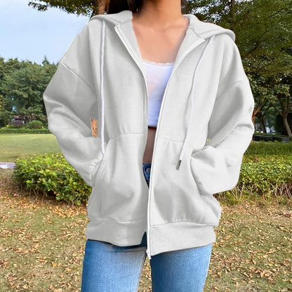 Gray Oversize Hooded Zip-Up Sweatshirt