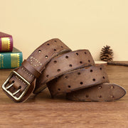 Luxe Cowboy Leather Belt - Brass Buckle