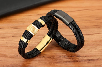 Stylish Double-Layer Woven Leather Bracelet for Men