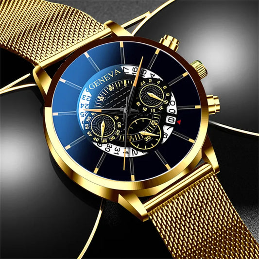 Montre calendrier bleue en acier inoxydable pour homme