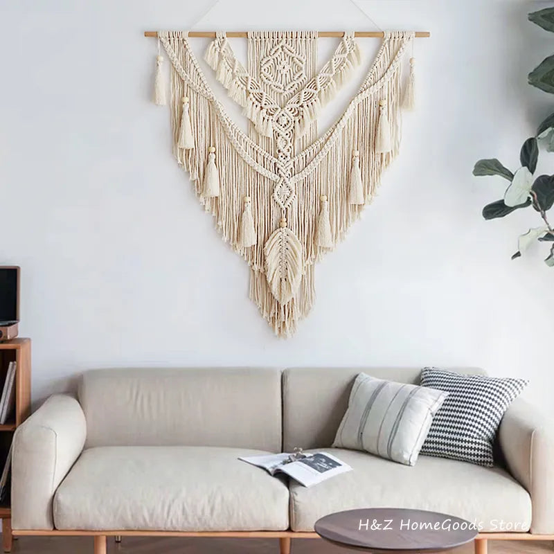 Wandbehang mit Quaste, Boho-Wandteppich, handgewebt für Heimdekoration