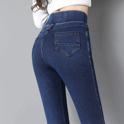 women's high elastic mom jeans, high stretch mom jeans for women, women's comfortable mom jeans, elastic waist mom jeans, trendy mom jeans for women, stylish high rise mom jeans, casual women's elastic jeans, fashionable mom fit jeans, stretchy women's mom jeans, high elastic denim pants for women