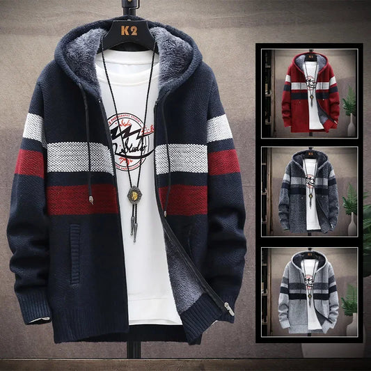 Hooded Striped Men's Winter Sweater
