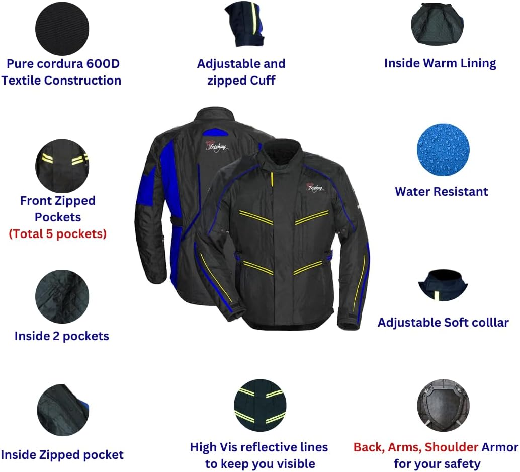 FRISHAY Veste de moto pour homme Veste blindée haute visibilité Protection Cordura imperméable Touring Doublure thermique Veste de course 