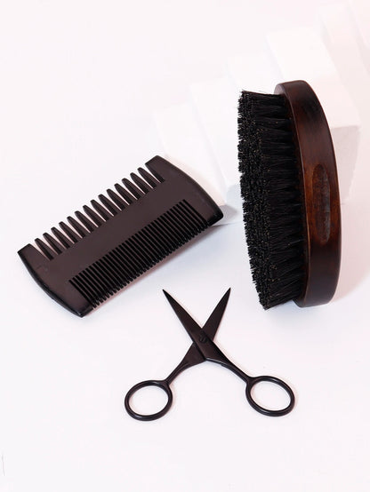 soft boar bristle beard brush, beard grooming set, beard comb and scissors, natural boar bristle brush for beard, beard care kit, beard styling tools, beard maintenance set, men’s grooming kit, beard trimming accessories, beard brush and comb set